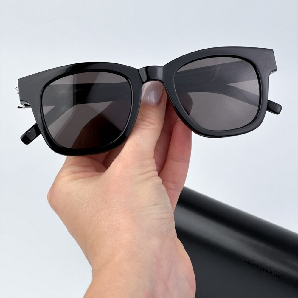 Saint Laurent SLM124 001 BRAND NEW Sunglasses Black Grey Square Unisex